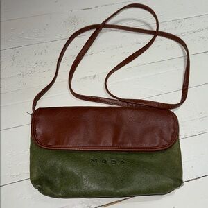 🎀MODA Olive Green Leather Zipper snap Closure-Pocket-Long Strap crossbody purse